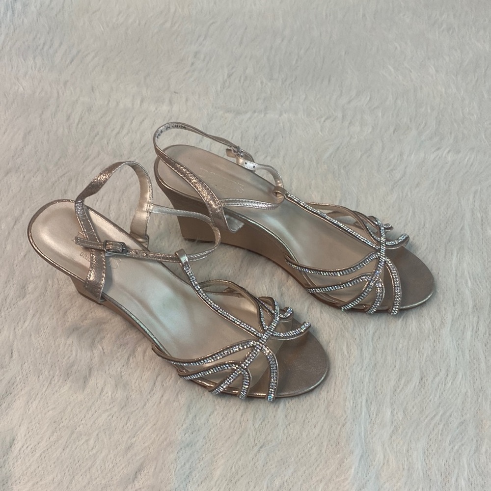 Beautiful wedge sandals from David’s Bridal. Size 10. Rhinestones!